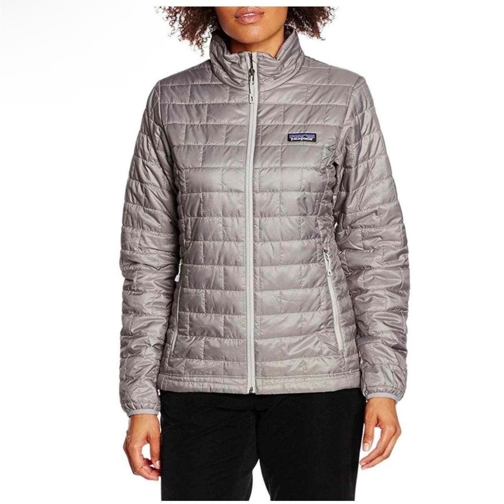 Patagonia Nano Puff Full Zip Grey Jacket Primaloft Outdoor Hiking LOGO Womens Sm